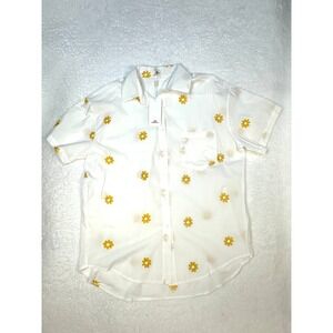 NWT Yellow daisy embroidered flower short sleeve button down shirt TU unisex